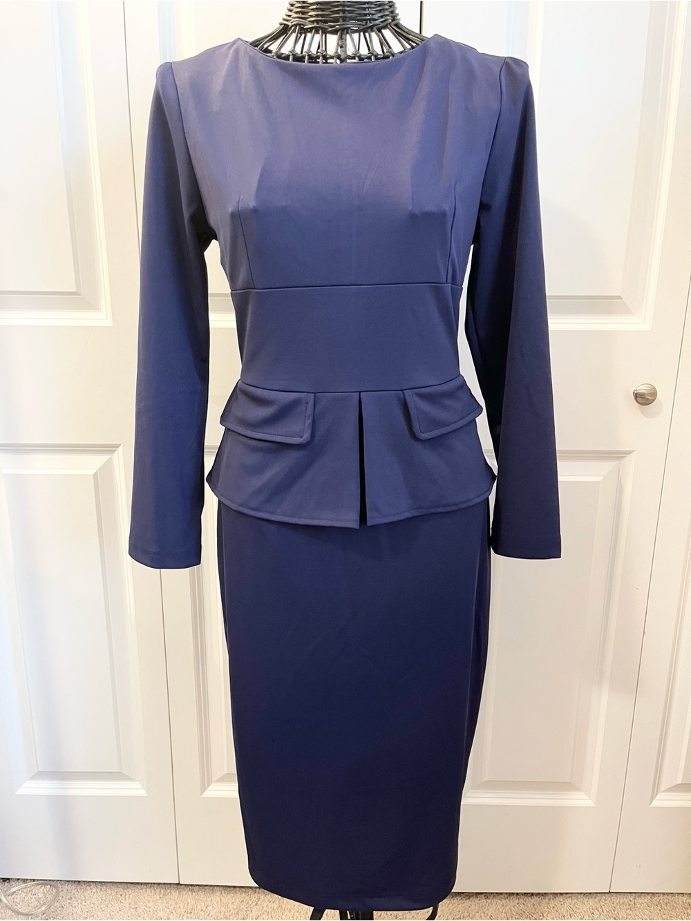 NWOT Navy Long-Sleeve Sheath Midi Dress